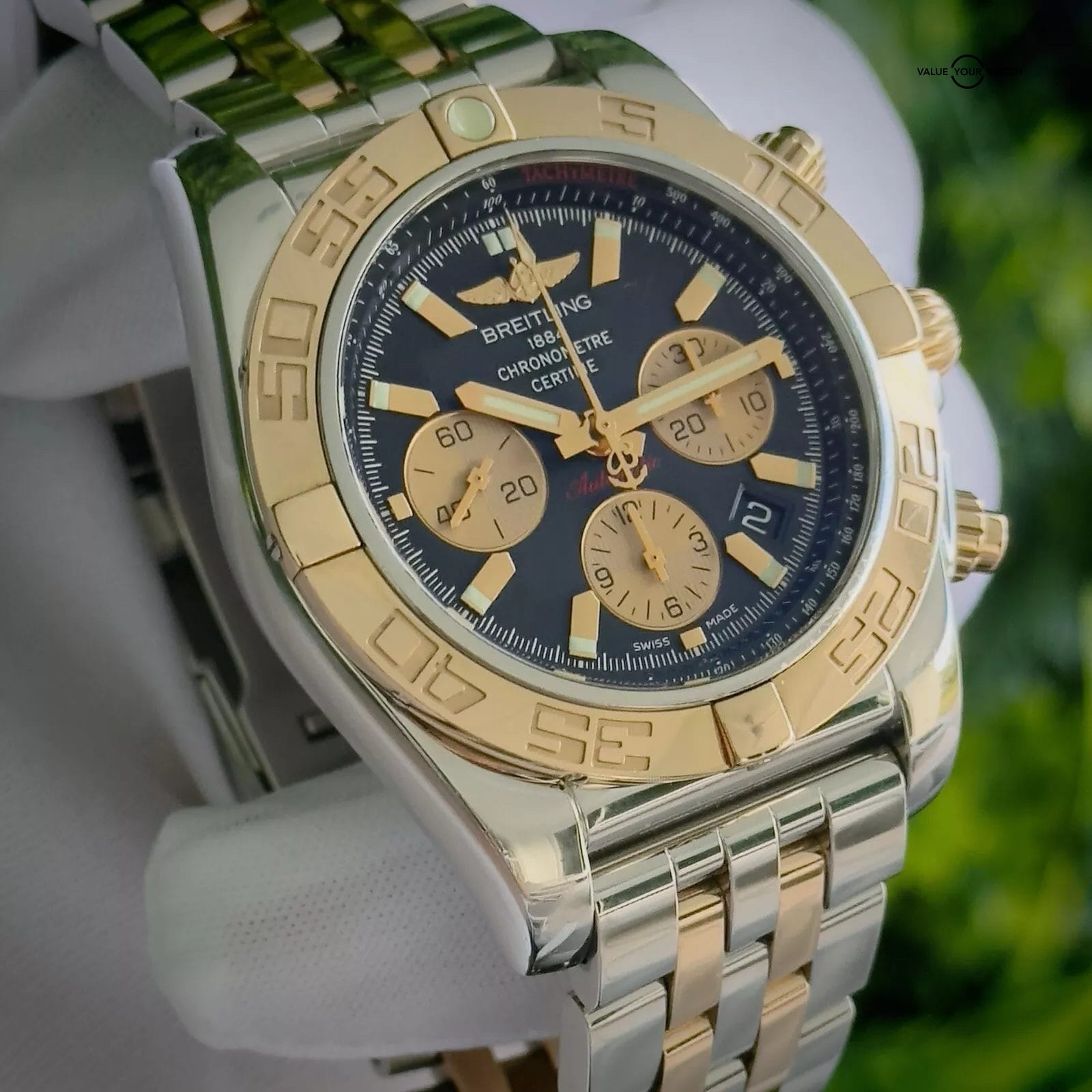 Breitling Chronomat 44mm Gold/Steel Bracelet, Complete Set, CB011012 Black Dial - Image 12