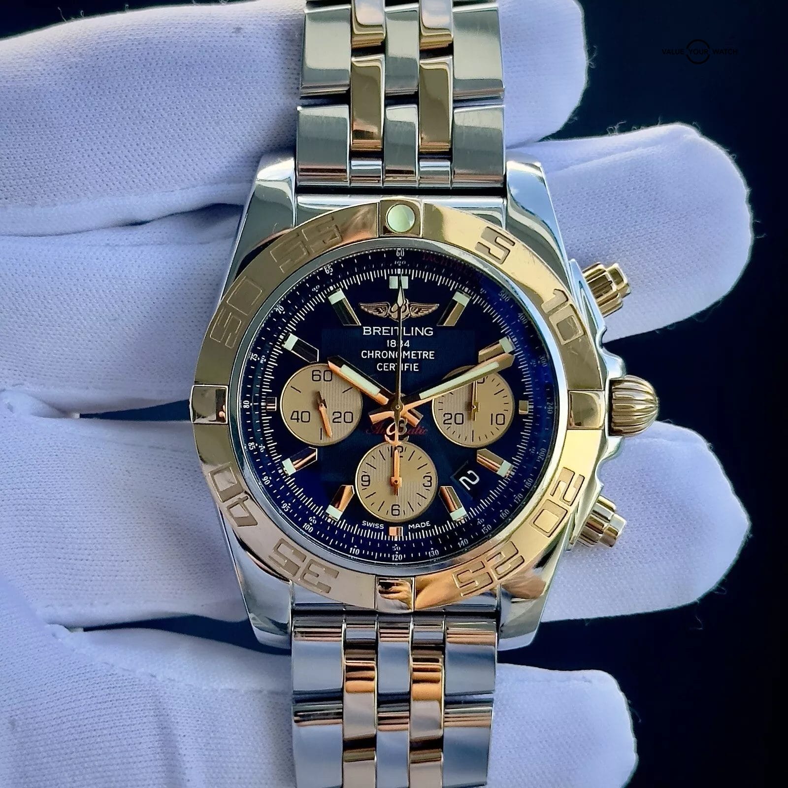 Breitling Chronomat 44mm Gold/Steel Bracelet, Complete Set, CB011012 Black Dial - Image 14