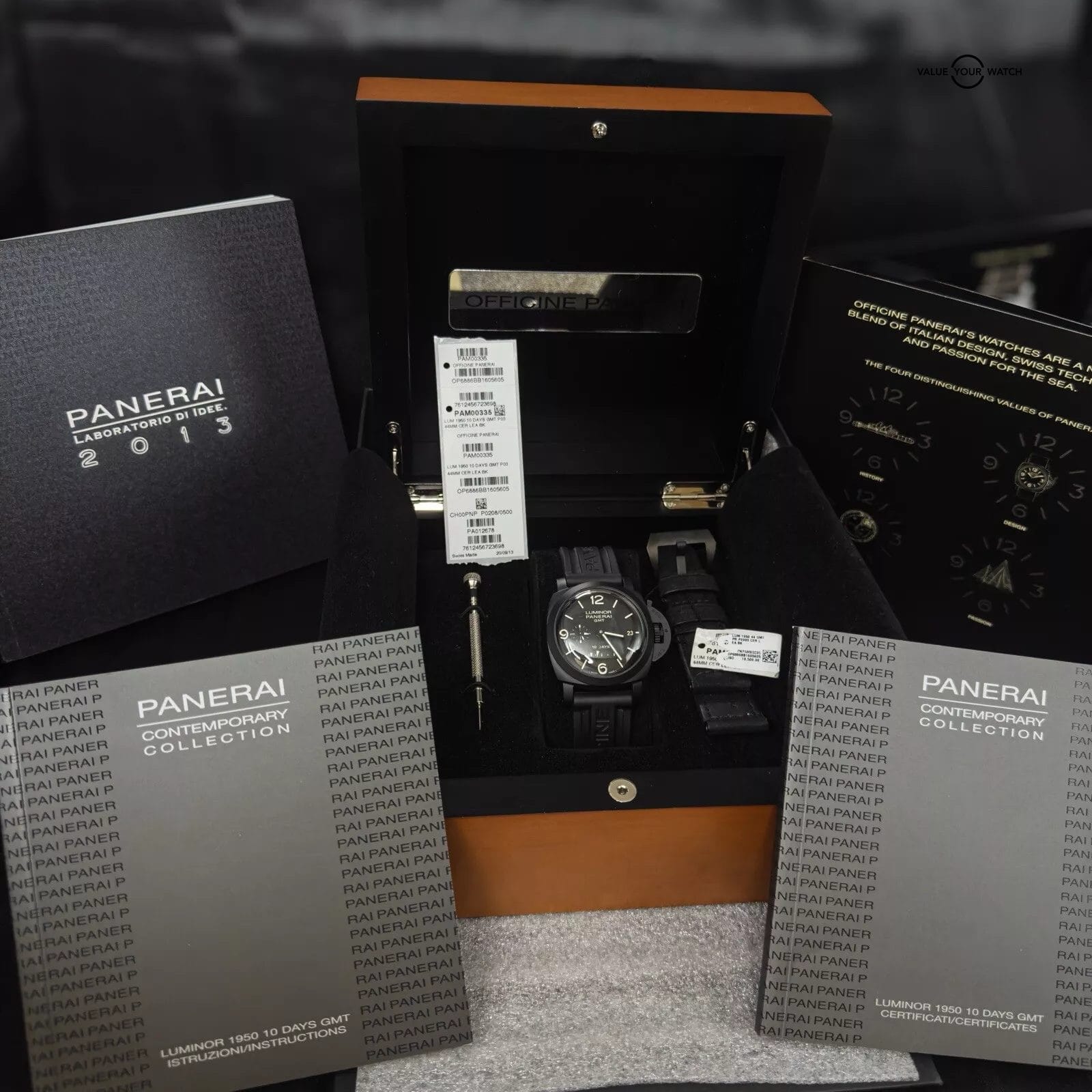 Panerai Luminor 1950 10 Days GMT Ceramica PAM 00335 w Box / Papers & Extra Strap - Image 5