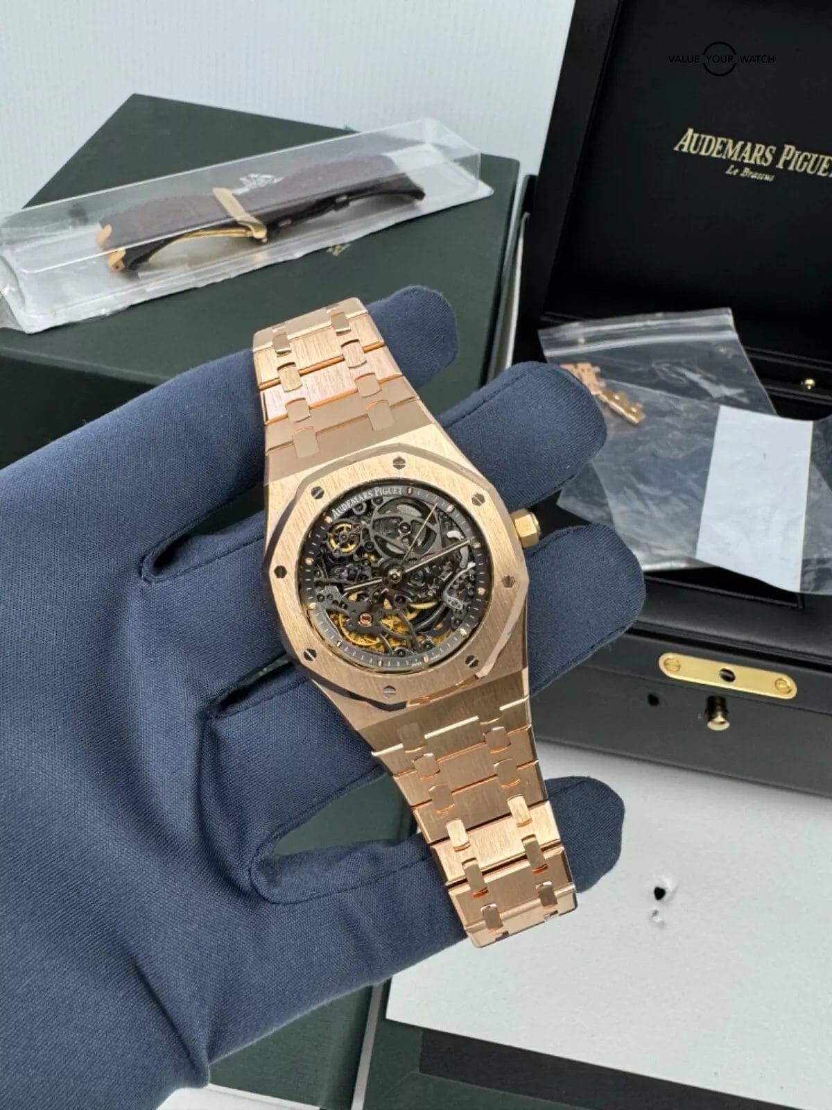 2013 Rose AP Skeleton 39mm Audemars Piguet Royal Oak Openworked Box and Papers