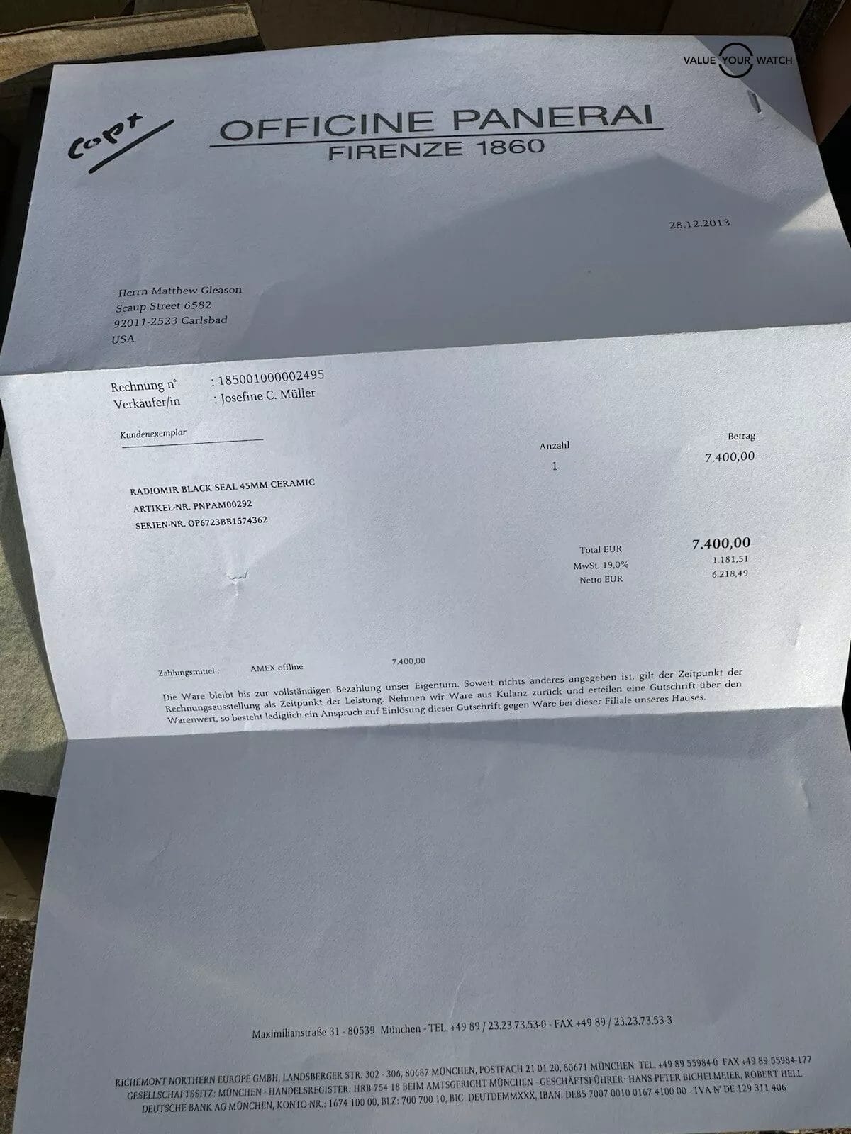Panerai Radiomir PAM00292 Black Seal Ceramic 45mm Box & Papers - Image 4
