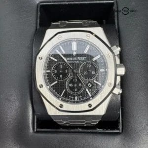 2016 Box Papers AP Serviced in 2020 Black Dial 41mm Steel Royal Oak Chronograph