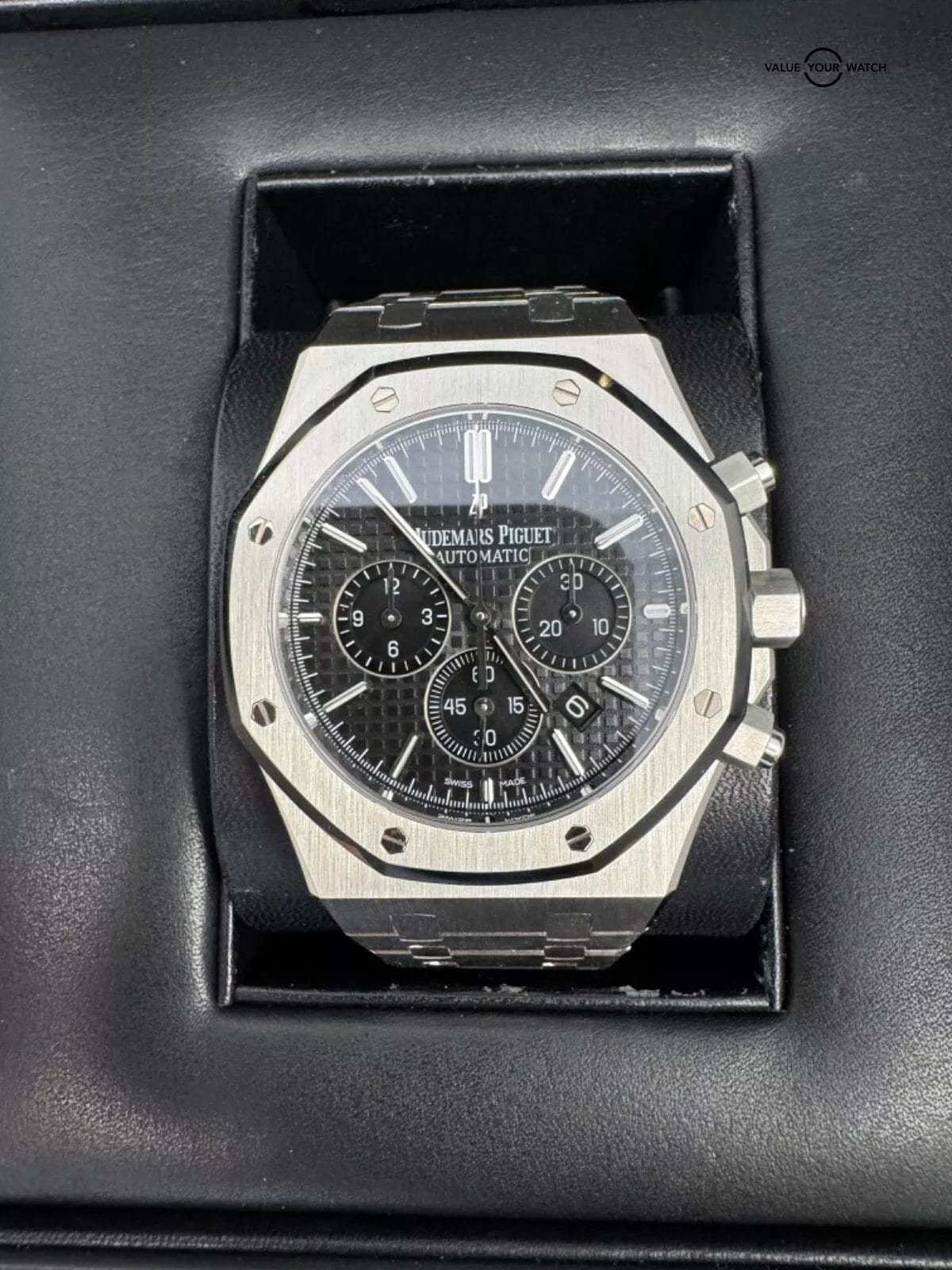 2016 Box Papers AP Serviced in 2020 Black Dial 41mm Steel Royal Oak Chronograph