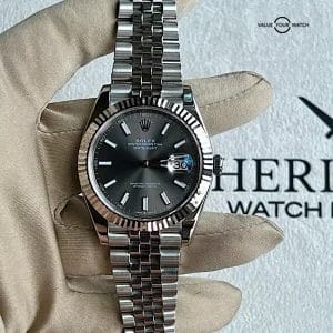 Rolex Datejust 41mm M126334 Slate Jubilee Bracelet Fluted Bezel Box & Papers