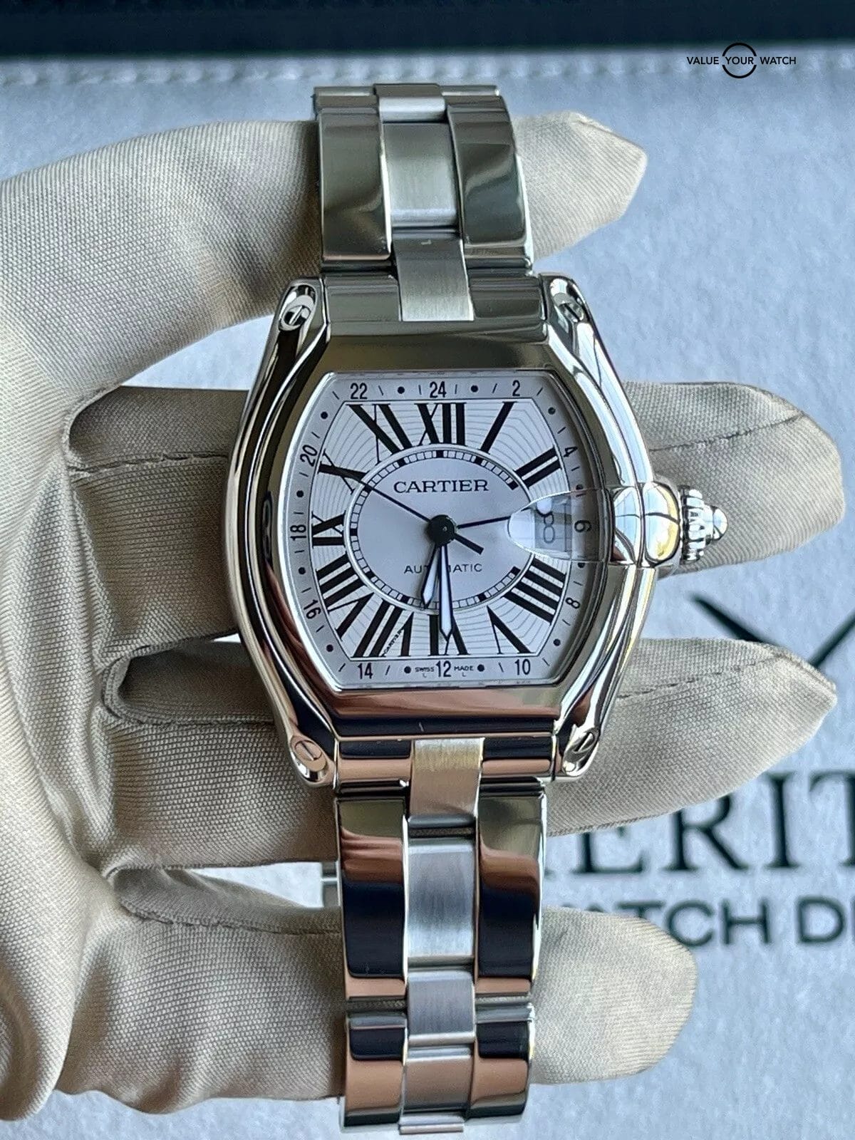 Cartier Roadster XL W62032X6 Large Bracelet And Unworn Leather Strap