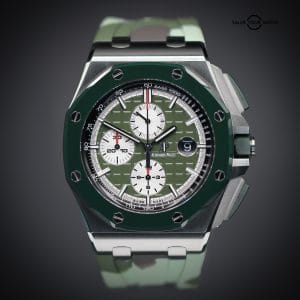 AUDEMARS PIGUET Royal Oak Offshore Chrono “Green Camo” 44, Ref. 26400SO.OO.A055CA.01, Complete Set with Extra Strap. Limited Edition of 400 Pieces