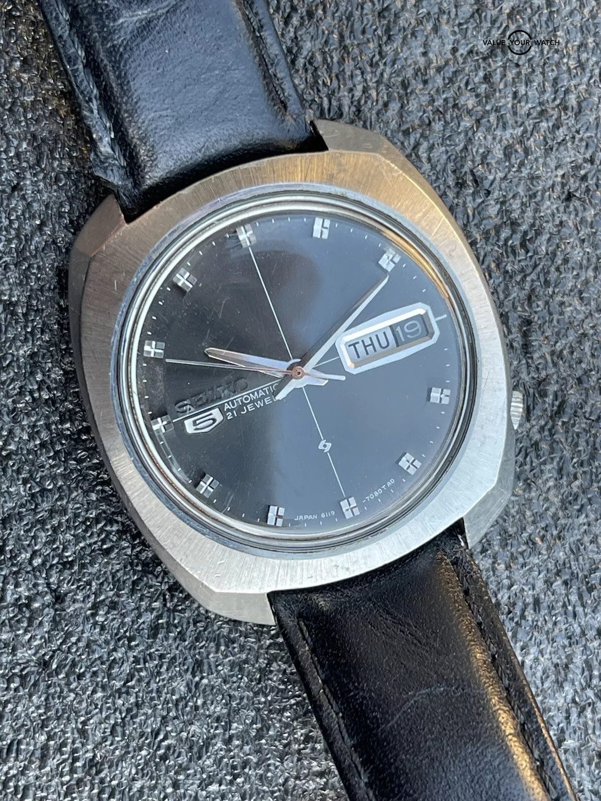 Vintage Seiko 5 Cushion Case 6119-7080 Crosshair Dial Day Date Watch Estate Runs - Image 6