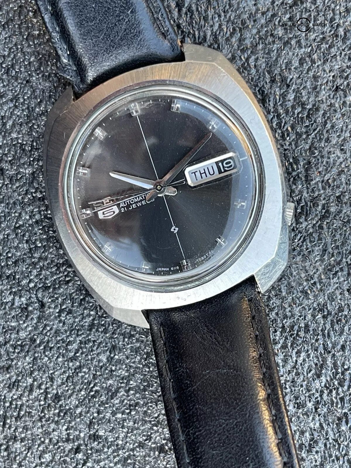 Vintage Seiko 5 Cushion Case 6119-7080 Crosshair Dial Day Date Watch Estate Runs - Image 7