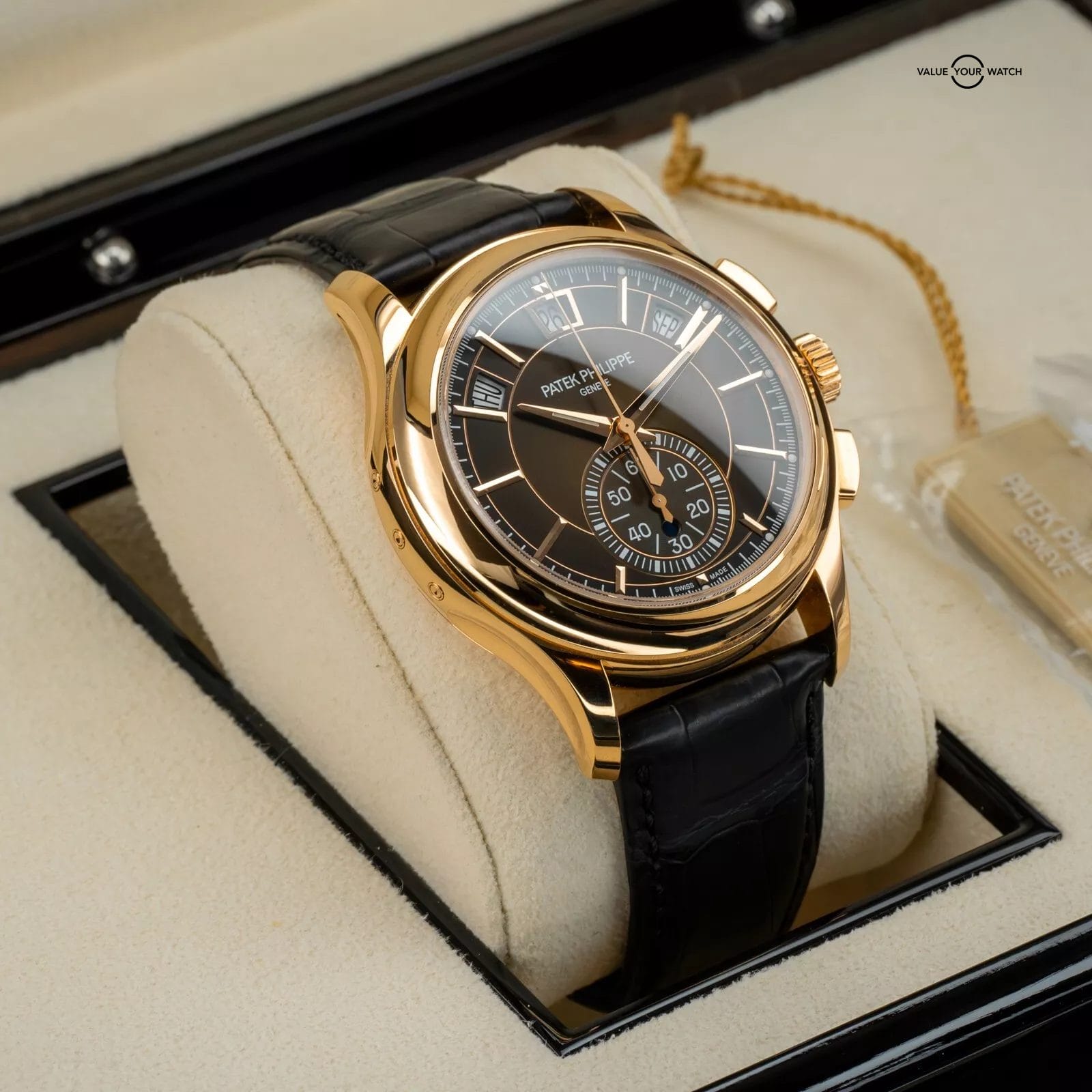 Patek Philippe 5905R 001 Annual Calendar Chronograph Rose Gold Box Papers MINT Value Your Watch