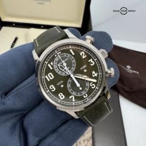 2023 B+P Unpolished Dark Green Dial 18k White Gold Calatrava Pilot Travel Time