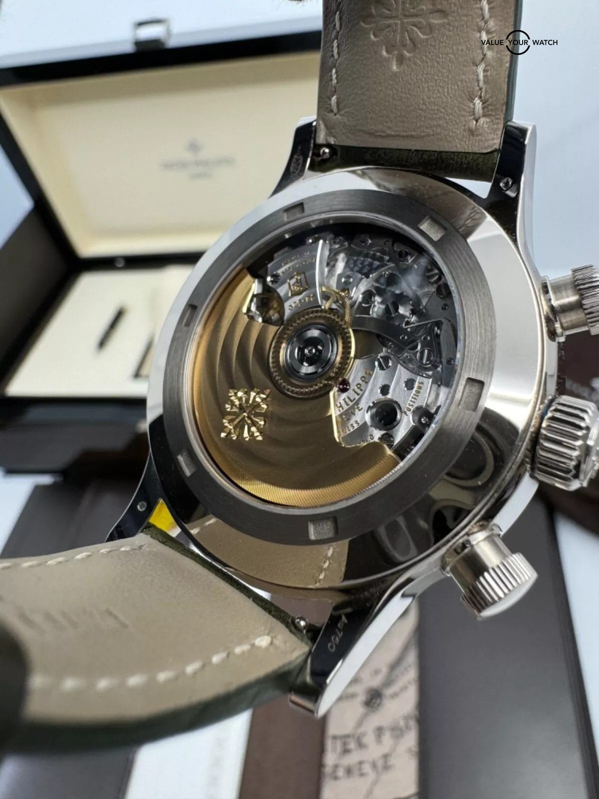 2023 B+P Unpolished Dark Green Dial 18k White Gold Calatrava Pilot Travel Time - Image 4