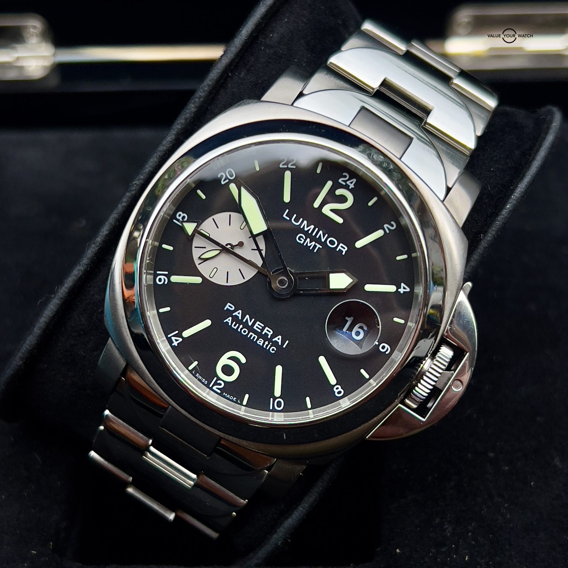 2006 Panerai Luminor GMT 44MM Black Dial Titanium Bracelet (PAM00161) Box & Papers