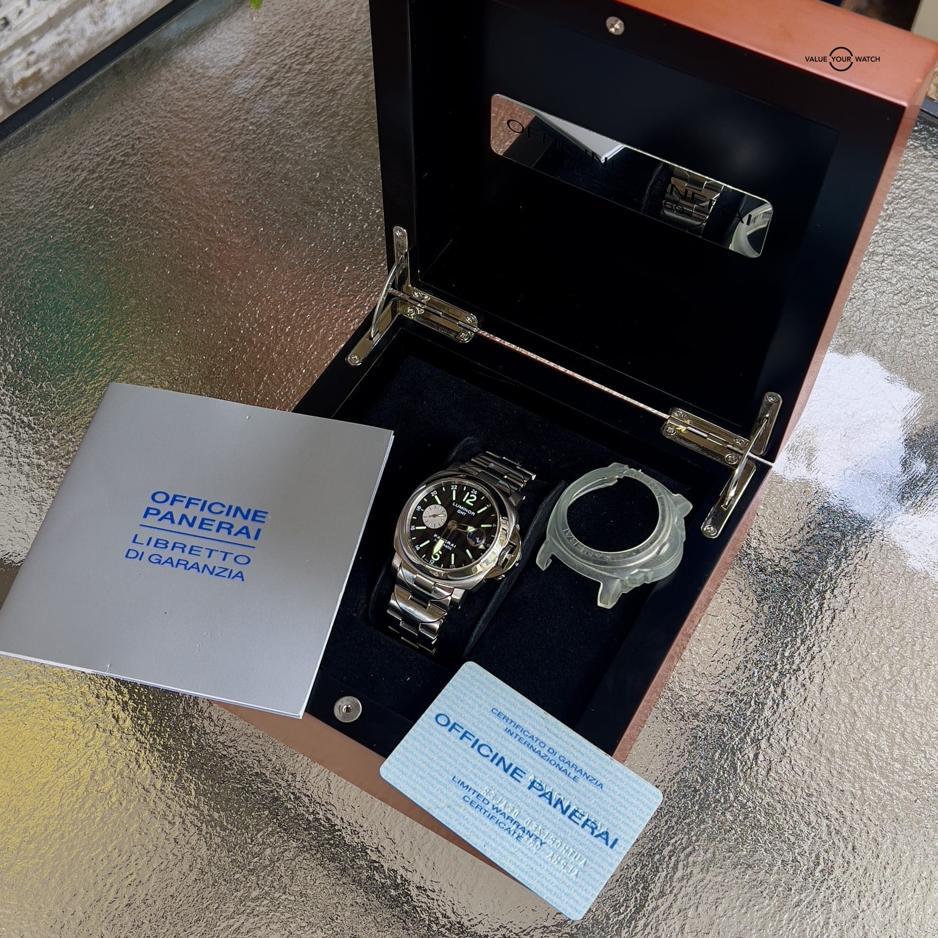 2006 Panerai Luminor GMT 44MM Black Dial Titanium Bracelet (PAM00161) Box & Papers - Image 3