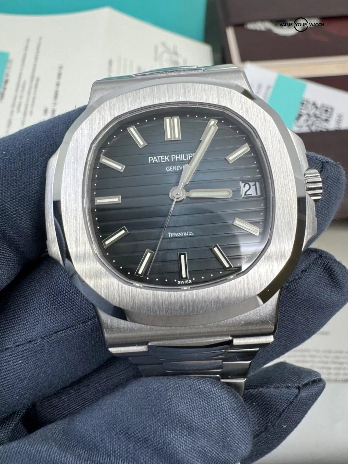 2024 PP Serviced “LED” Dial Tiffany&Co Stamp Blue Dial Nautilus Geneva Seal 315 - Image 4