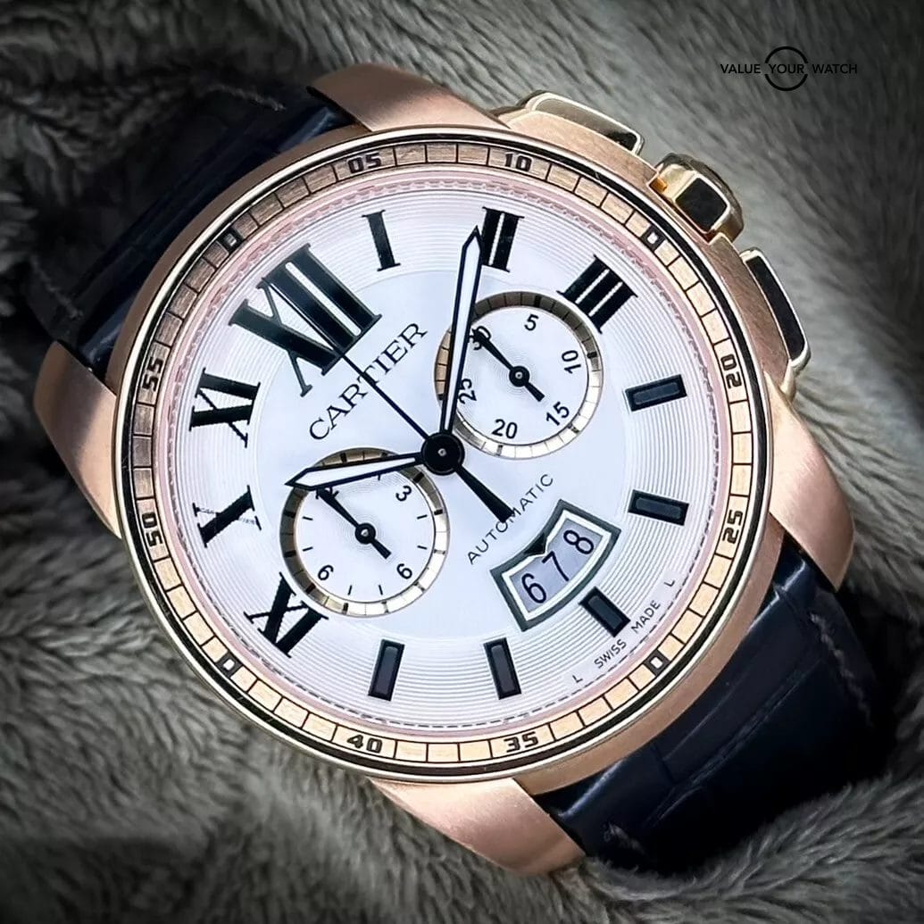 Cartier Calibre De Cartier Chronograph 18k Rose Gold Alligator 42mm W7100044