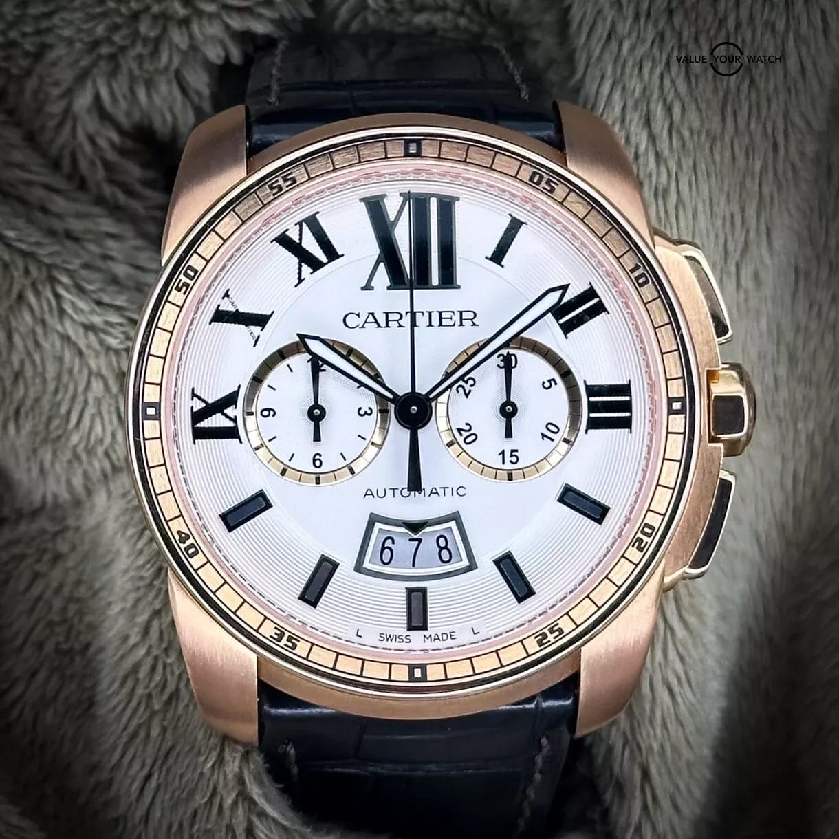 Cartier Calibre De Cartier Chronograph 18k Rose Gold Alligator 42mm W7100044 - Image 3