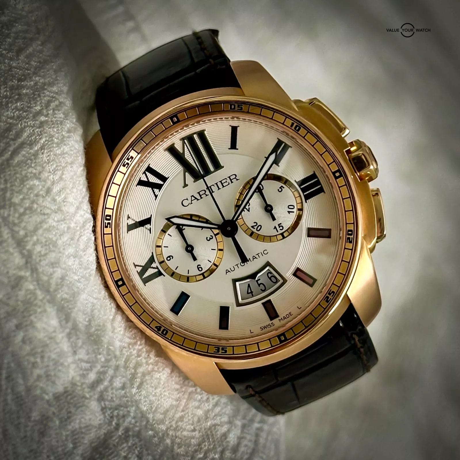 Cartier Calibre De Cartier Chronograph 18k Rose Gold Alligator 42mm W7100044 - Image 5