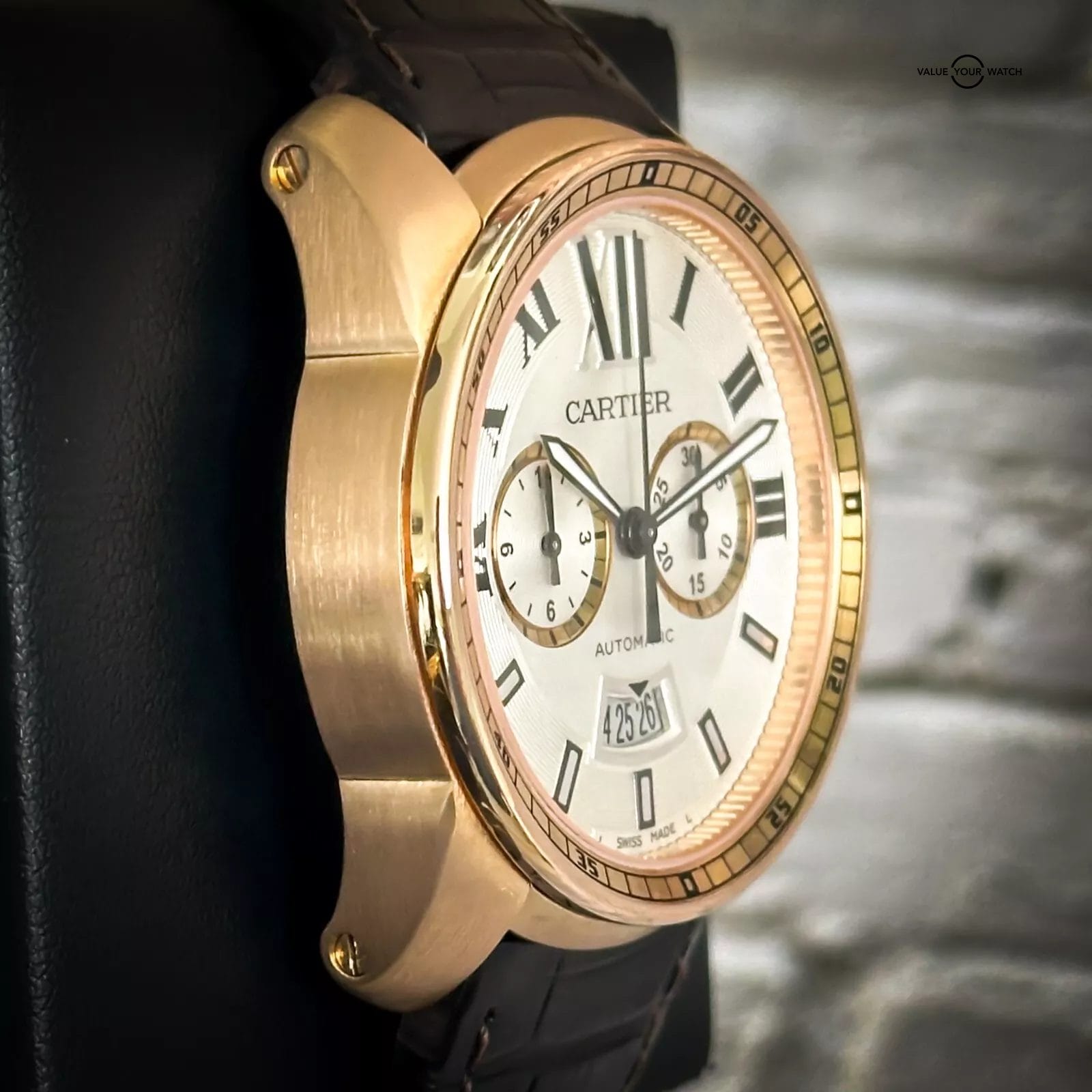 Cartier Calibre De Cartier Chronograph 18k Rose Gold Alligator 42mm W7100044 - Image 15