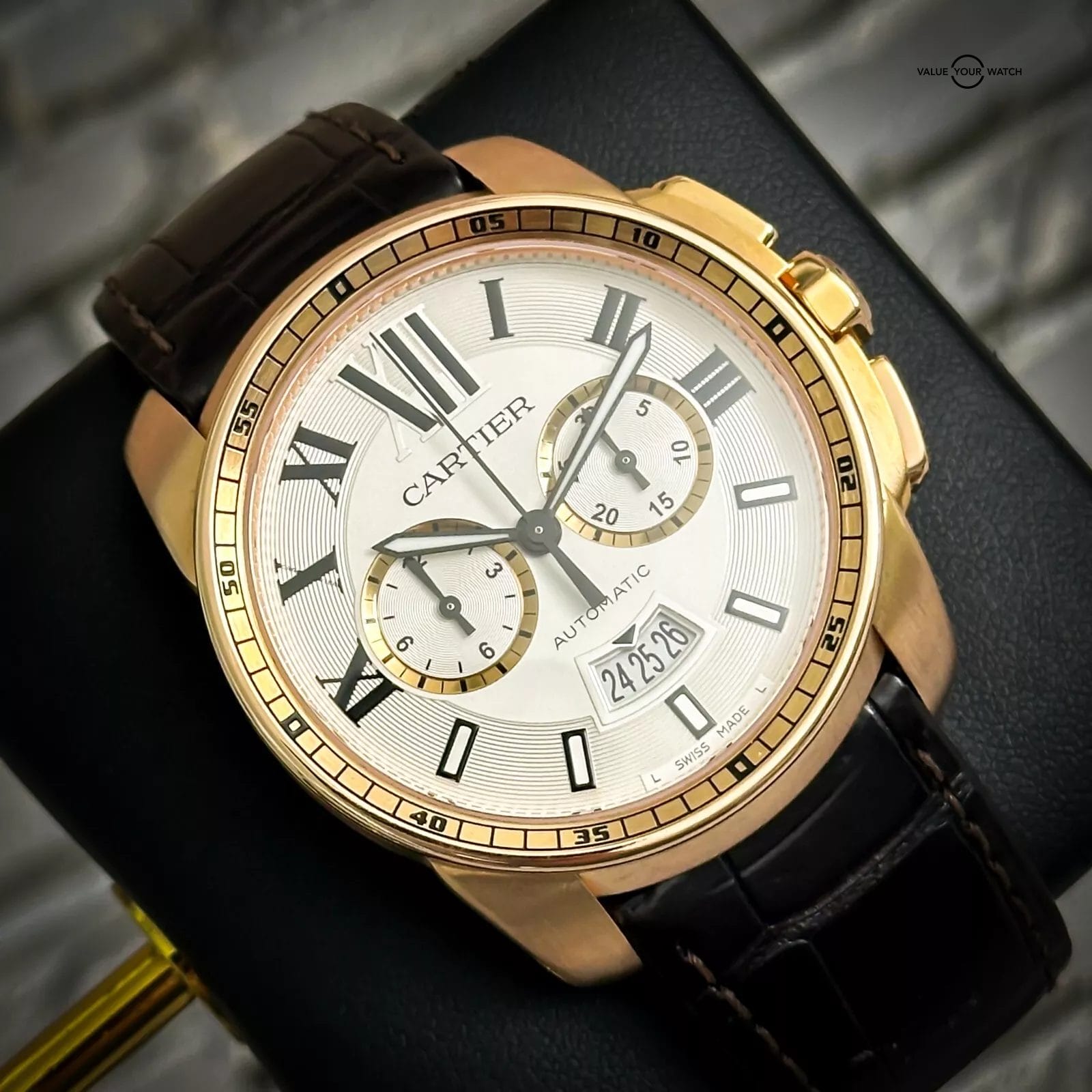 Cartier Calibre De Cartier Chronograph 18k Rose Gold Alligator 42mm W7100044 - Image 16
