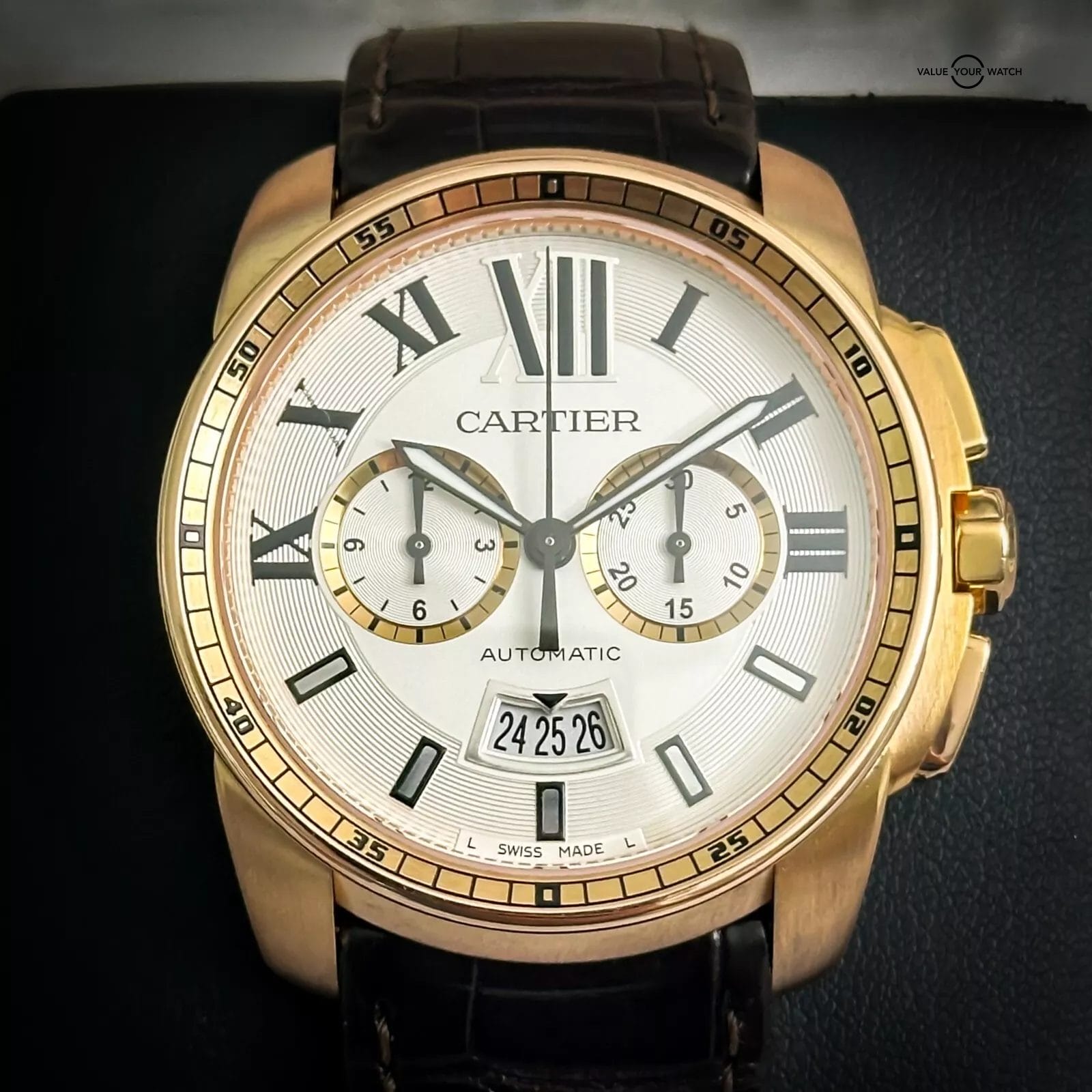 Cartier Calibre De Cartier Chronograph 18k Rose Gold Alligator 42mm W7100044 - Image 17