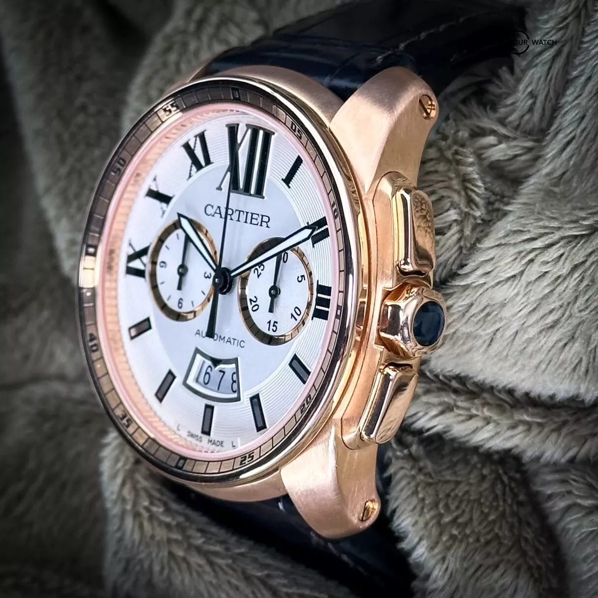 Cartier Calibre De Cartier Chronograph 18k Rose Gold Alligator 42mm W7100044 - Image 18