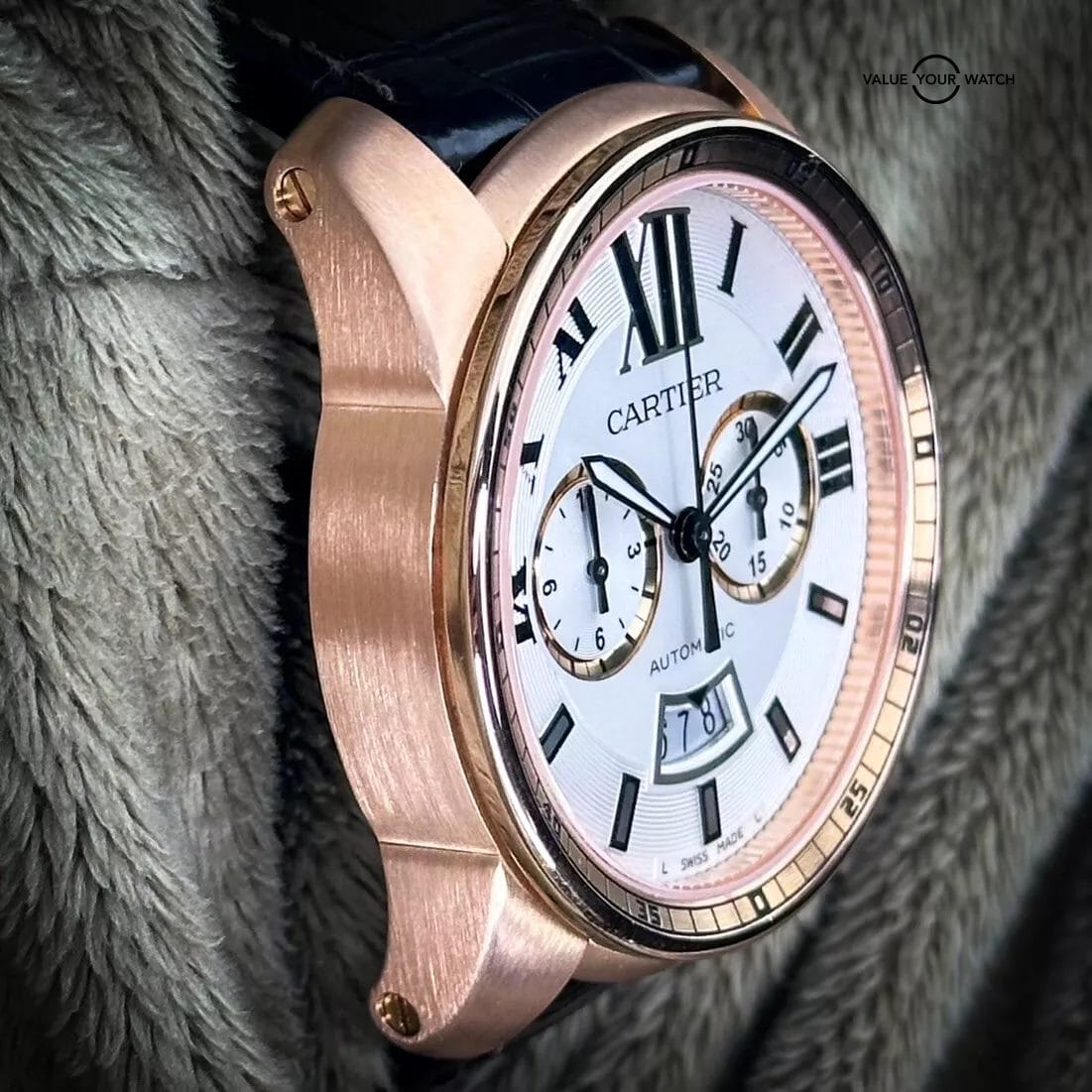 Cartier Calibre De Cartier Chronograph 18k Rose Gold Alligator 42mm W7100044 - Image 19