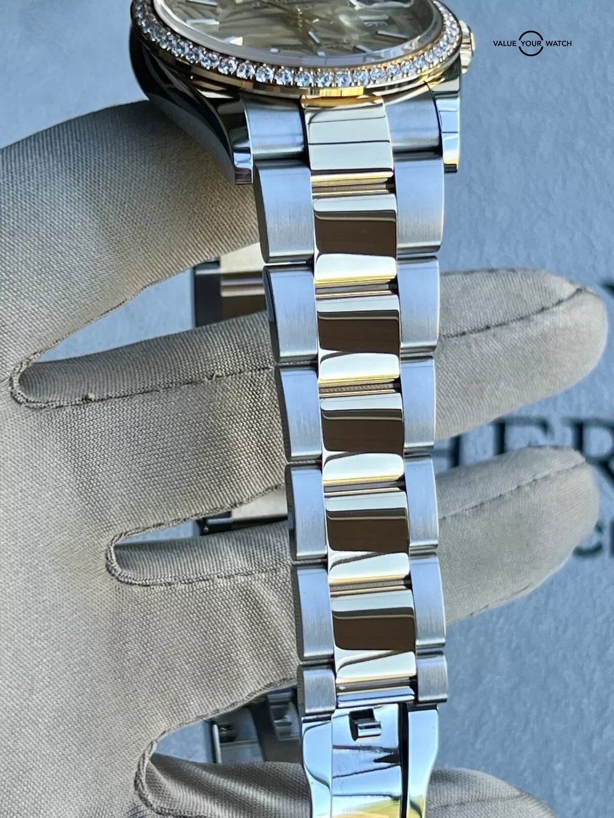 Rolex Datejust 36 Two-Tone Palm Motif Diamond Bezel Oyster Bracelet Complete - Image 6