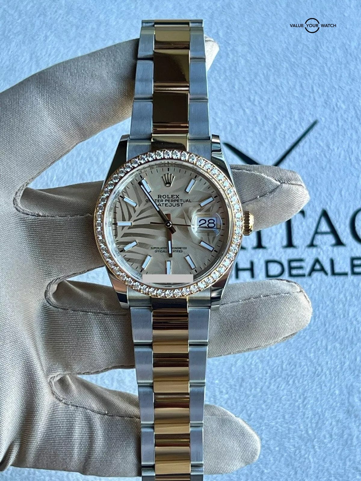 Rolex Datejust 36 Two-Tone Palm Motif Diamond Bezel Oyster Bracelet Complete - Image 4