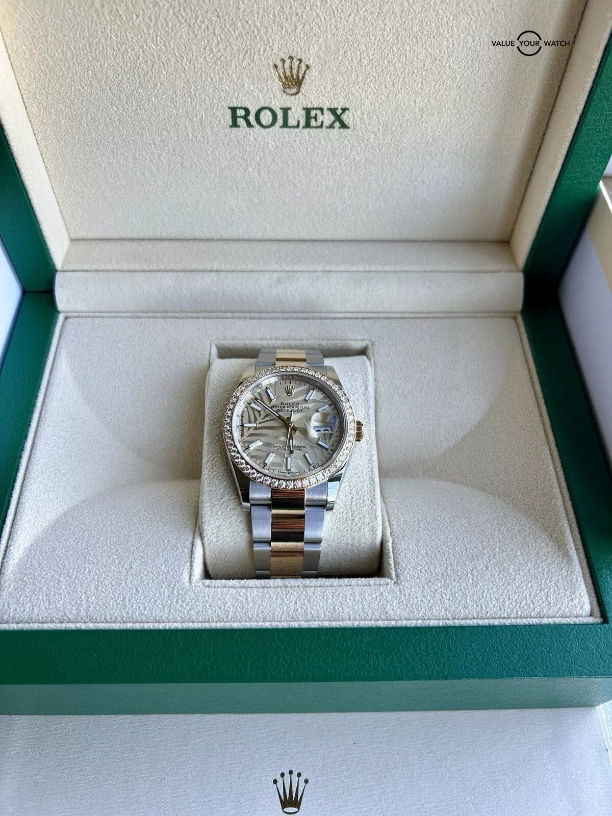 Rolex Datejust 36 Two-Tone Palm Motif Diamond Bezel Oyster Bracelet Complete - Image 3