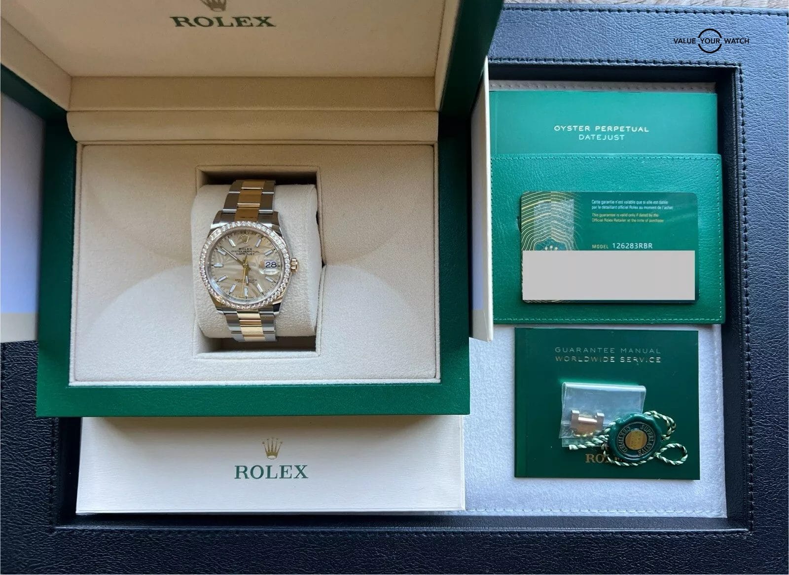 Rolex Datejust 36 Two-Tone Palm Motif Diamond Bezel Oyster Bracelet Complete - Image 2