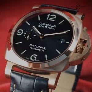 Panerai Luminor Marina Rose Gold Blue Dial Mens Watch PAM01112 Box Card 2 Straps