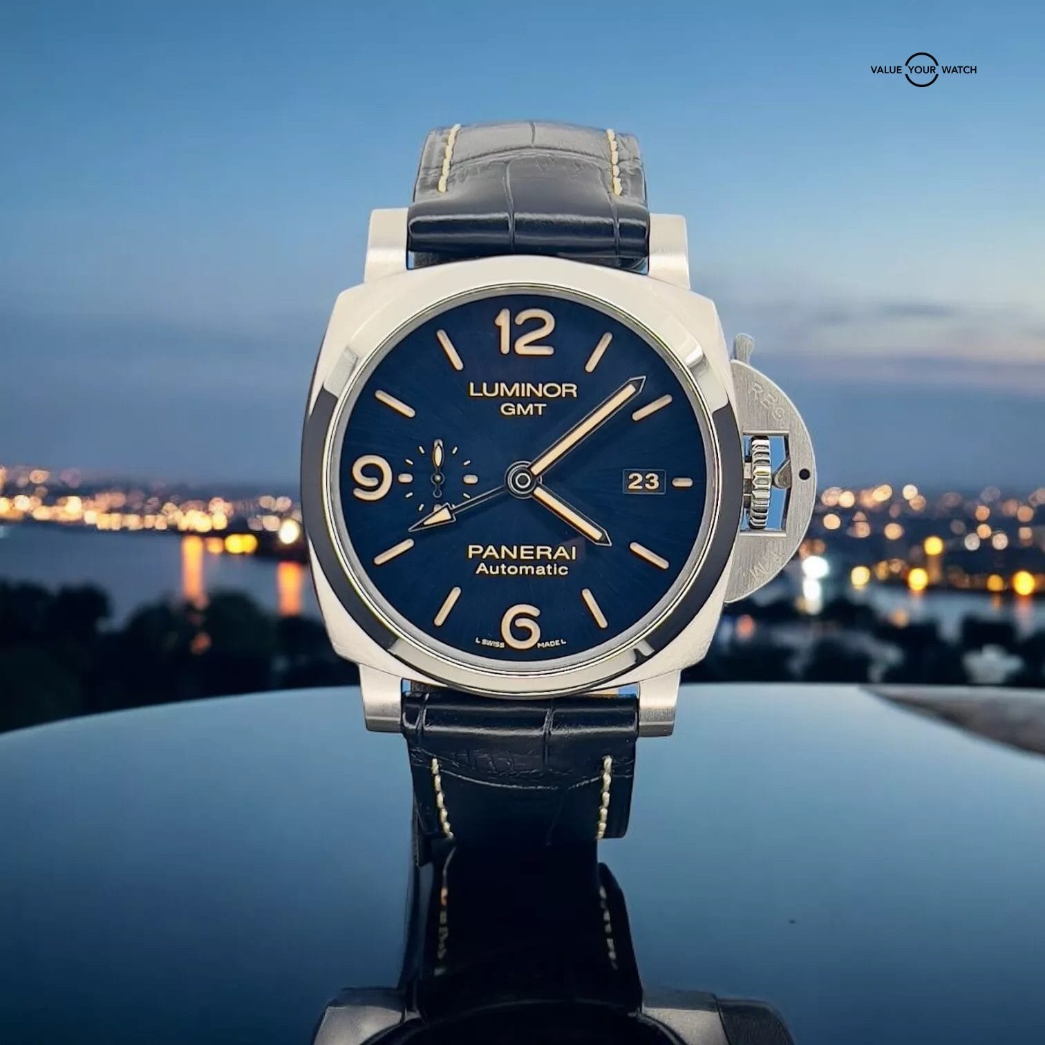 Panerai Luminor 1950 3 Days Blue Dial Leather Strap Mens Watch - PAM01033