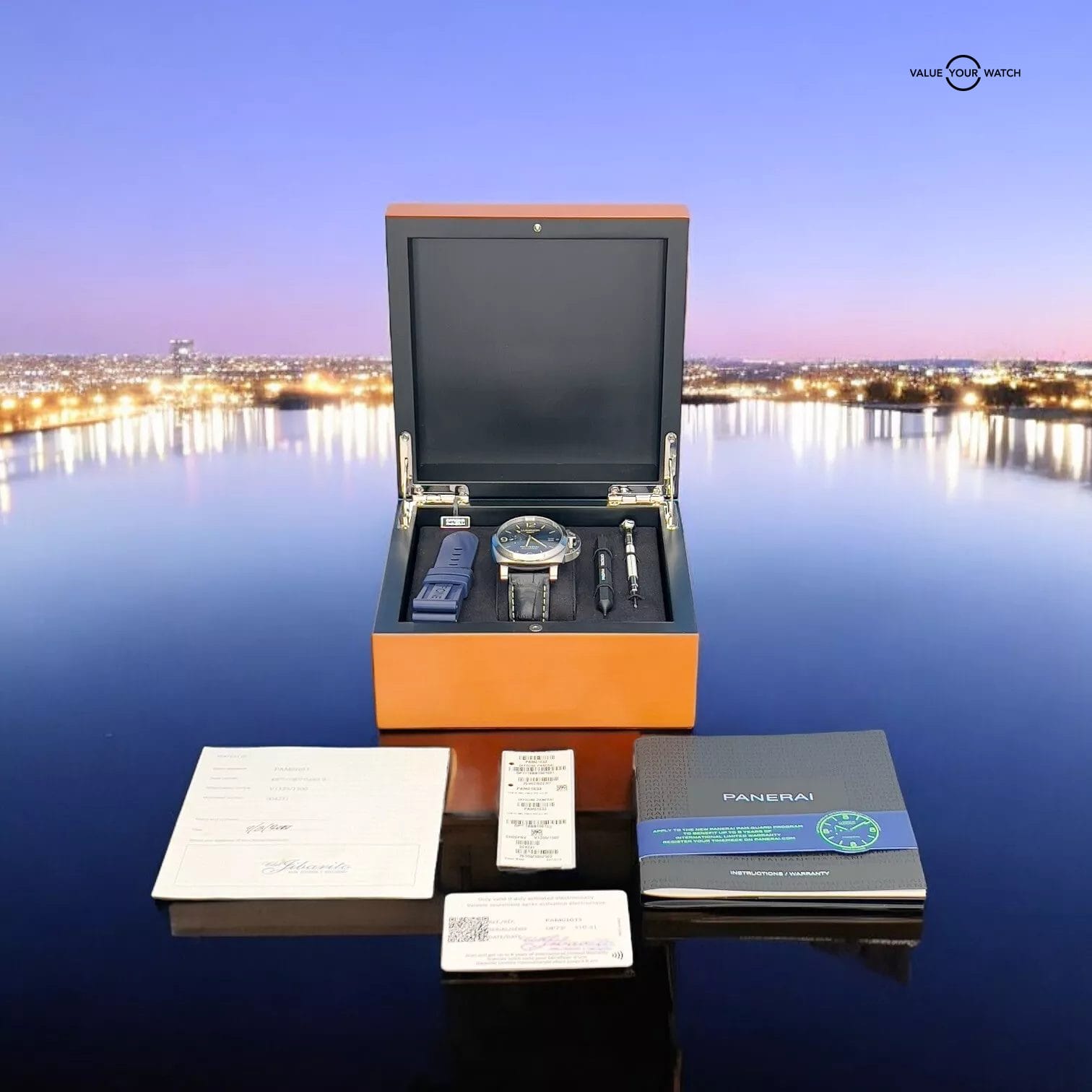 Panerai Luminor 1950 3 Days Blue Dial Leather Strap Mens Watch - PAM01033 - Image 3