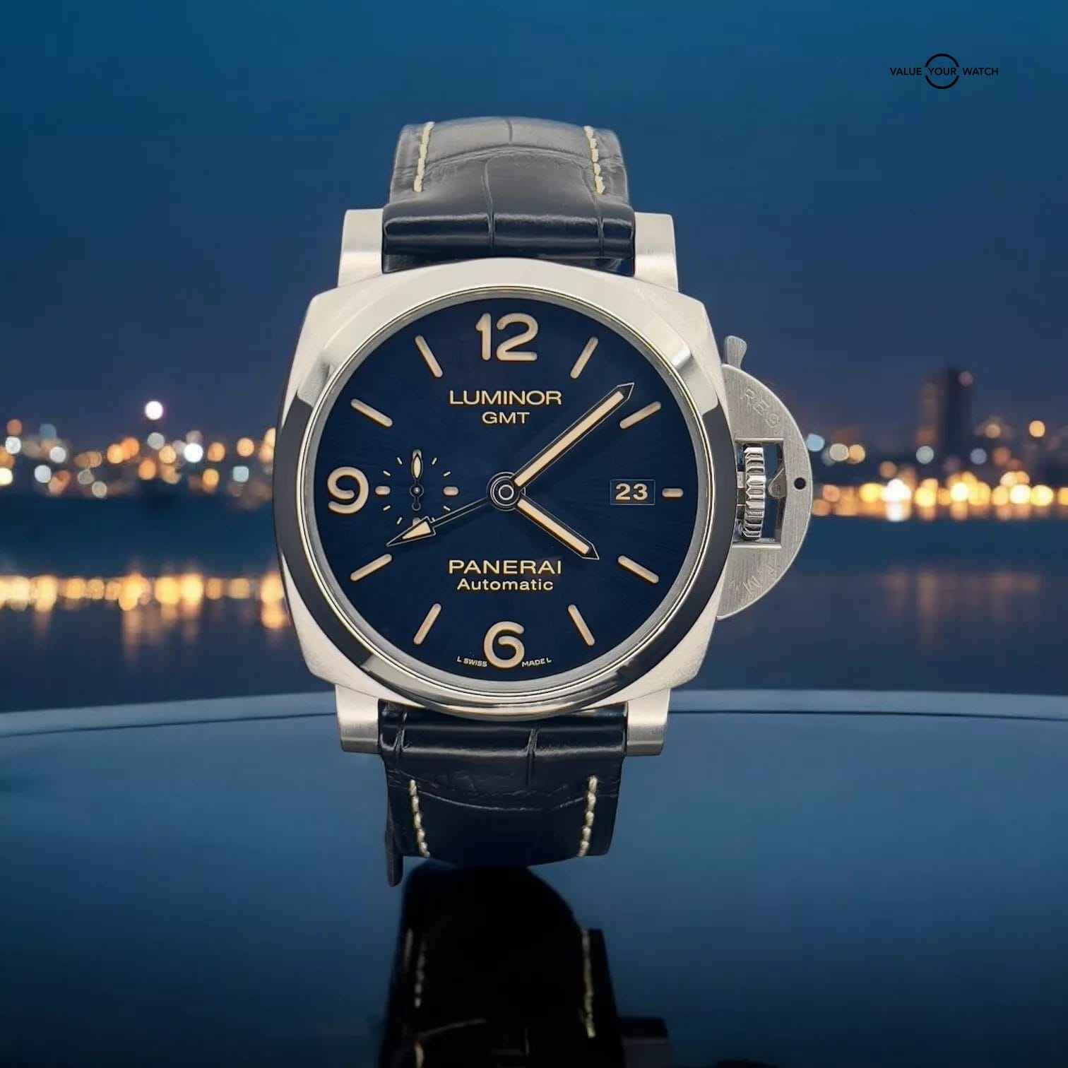 Panerai Luminor 1950 3 Days Blue Dial Leather Strap Mens Watch - PAM01033 - Image 5