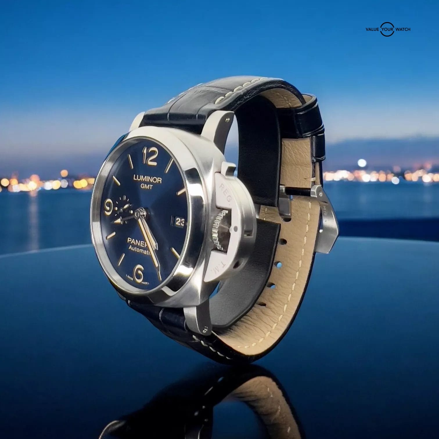 Panerai Luminor 1950 3 Days Blue Dial Leather Strap Mens Watch - PAM01033 - Image 6