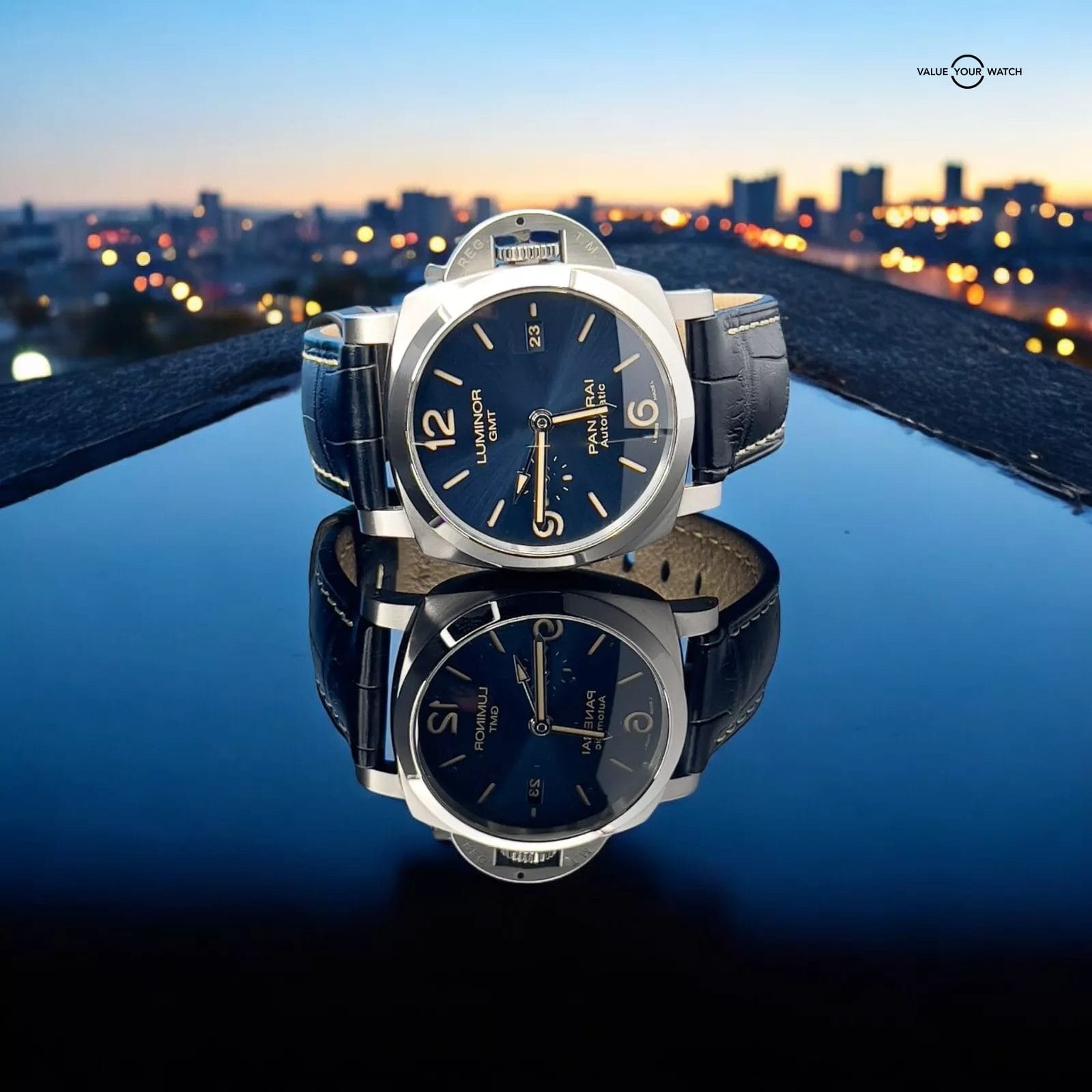 Panerai Luminor 1950 3 Days Blue Dial Leather Strap Mens Watch - PAM01033 - Image 7