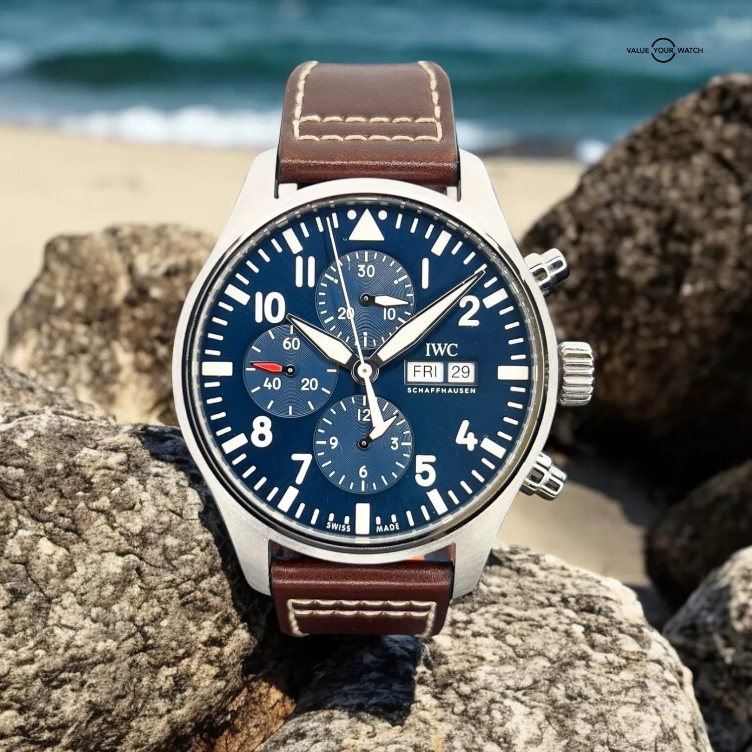 IWC Pilot's Blue Dial Chronograph Men's Watch Box & Papers IW377714