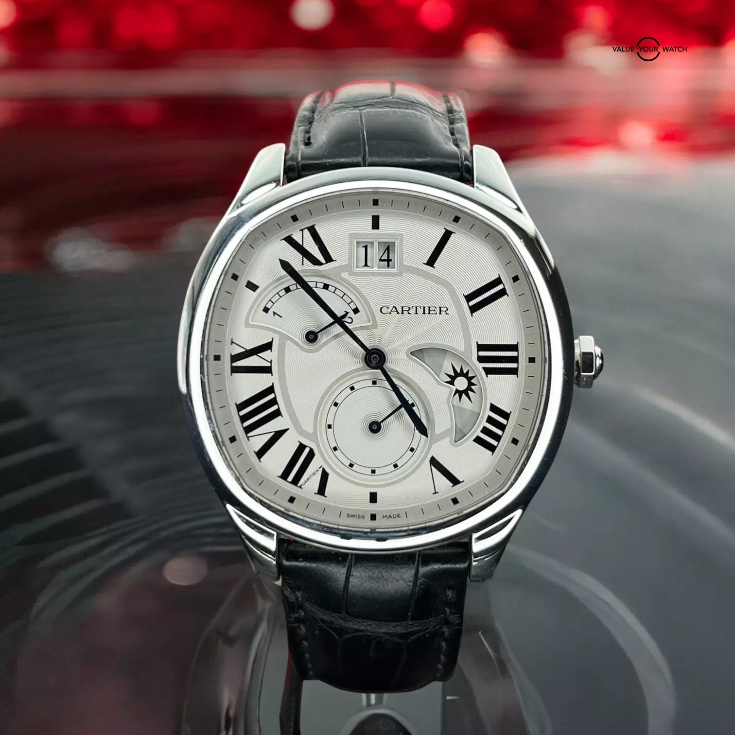 Cartier Drive Retrograde Large Day Night Steel Mens Watch WSNM0005 Box & Papers