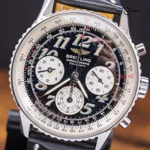 Breitling Navitimer Twin Sixty 2 SERVICED Black Dial Leather Boxes Auto A39022.1