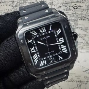 2023 Santos De Cartier WSSA0039 Complete Set- ADLC Case w Leather & Rubber Strap