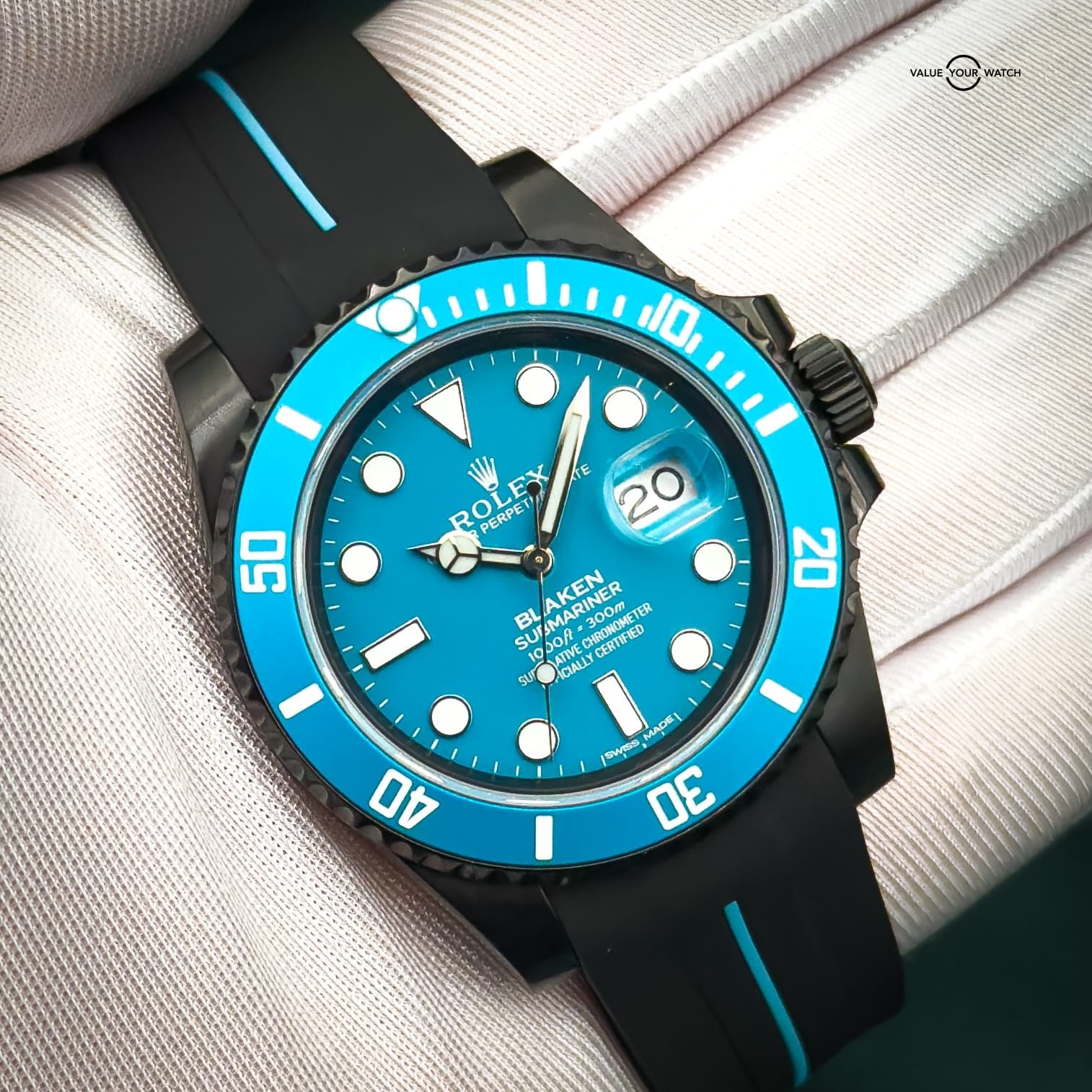 2019 Blaken Rolex Submariner Date in Blue Black DLC 7 18 Full Set