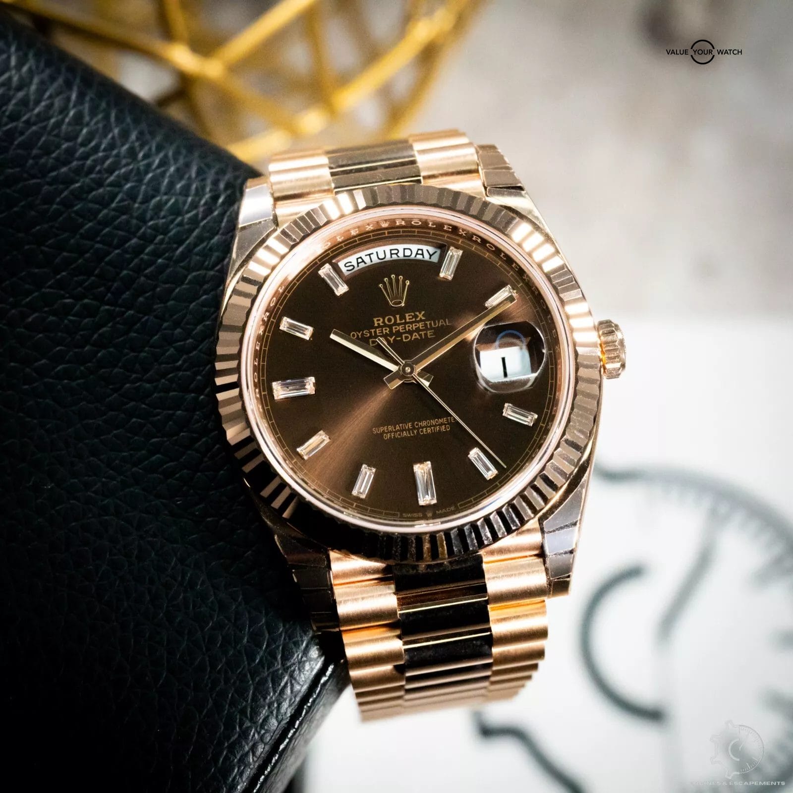 2024 Rolex Day-Date 40 Chocolate Brown Dial Diamond Rose Gold President - 228235 - Image 3