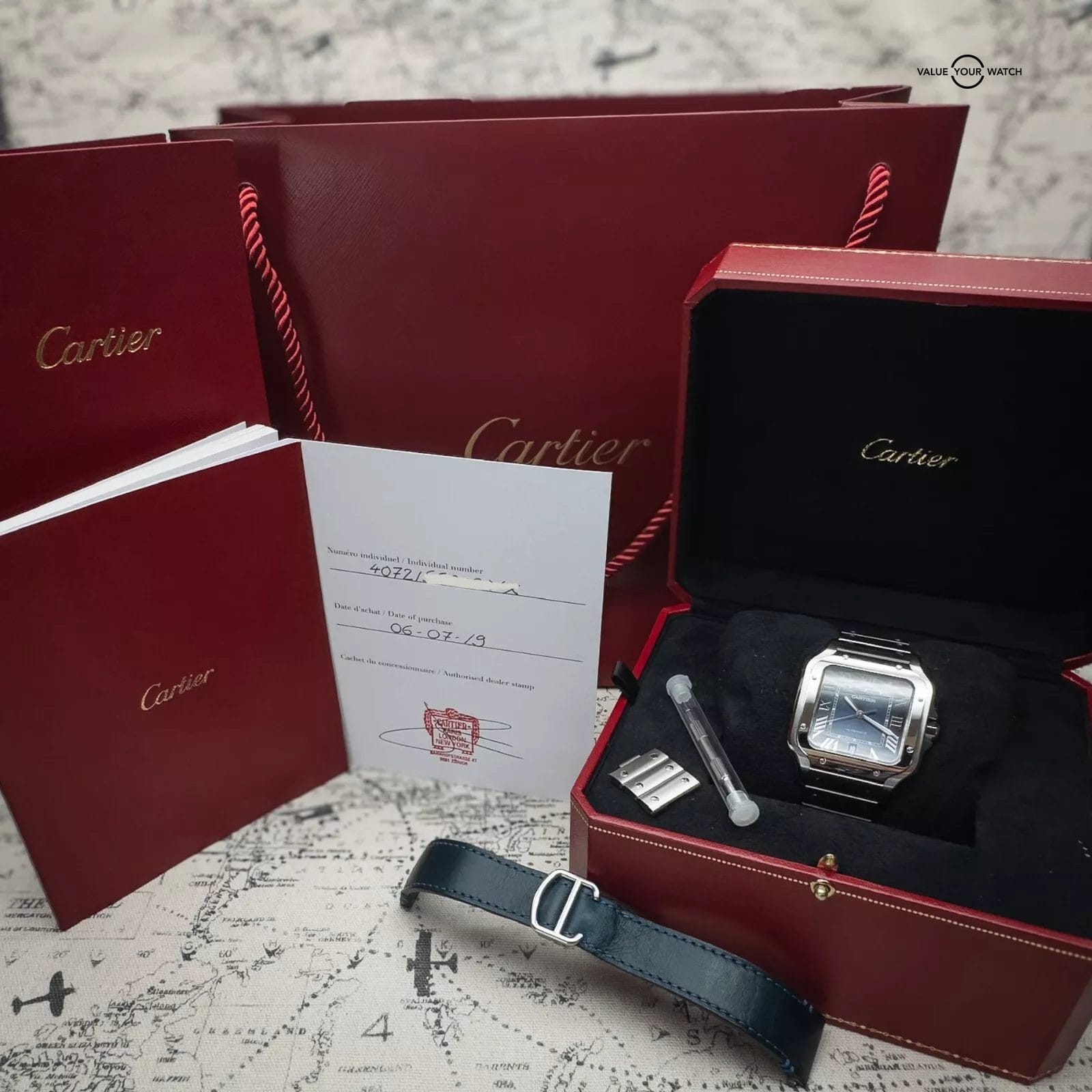 2019 Cartier Santos WSSA0030 Complete Set with Steel Bracelet & Rubber Strap - Image 10