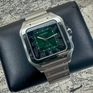 2024 Cartier Santos WSSA0062 Green Dial Complete w Steel Bracelet & Rubber Strap