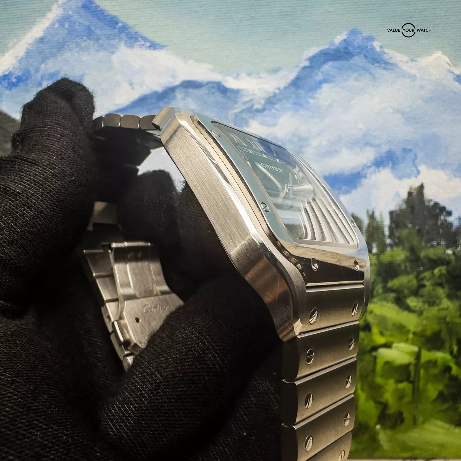 2024 Cartier Santos WSSA0062 Green Dial Complete w Steel Bracelet & Rubber Strap - Image 9