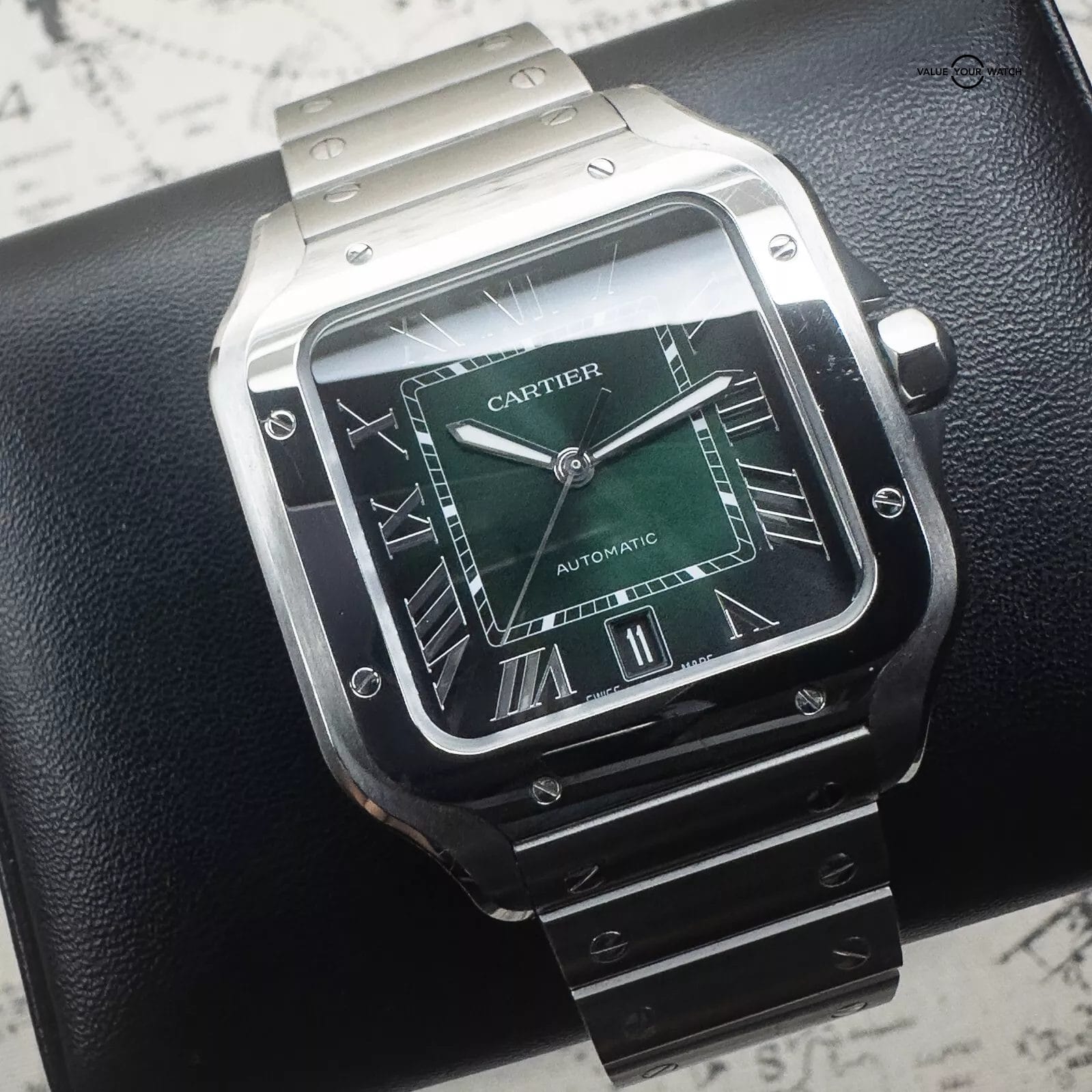 2024 Cartier Santos WSSA0062 Green Dial Complete w Steel Bracelet & Rubber Strap - Image 14