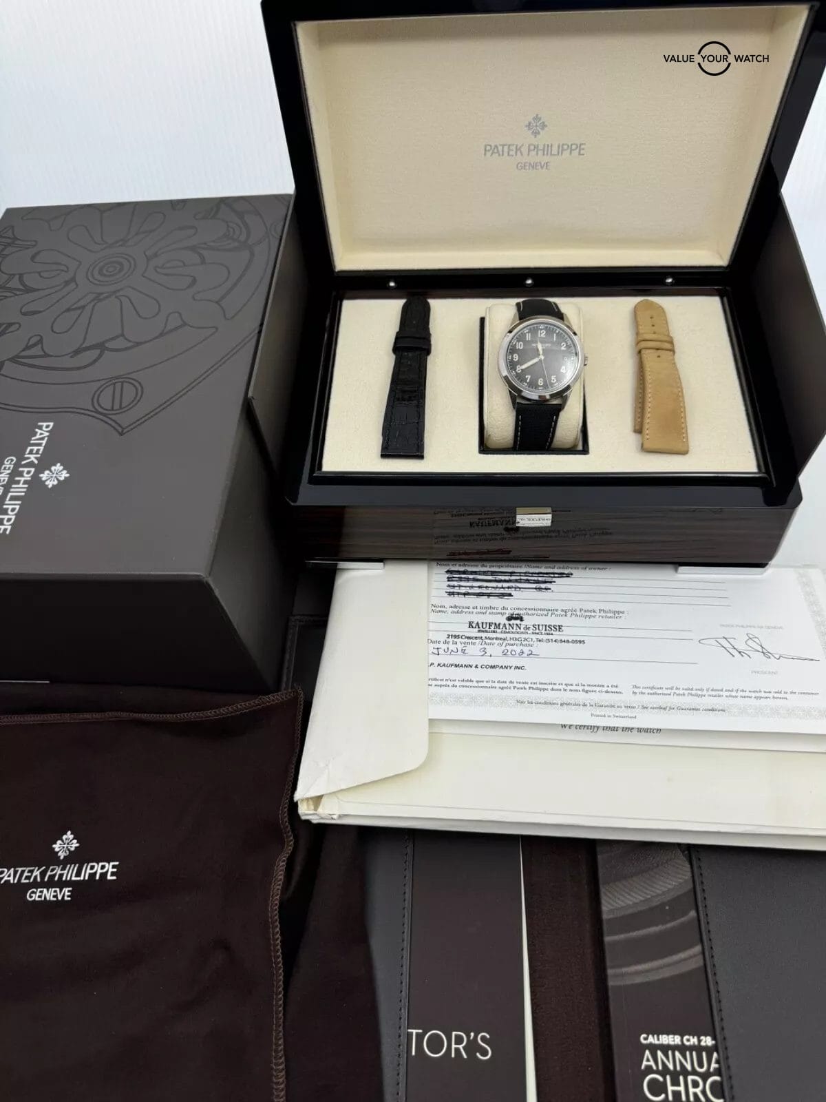 2022 Box Papers with 2 Straps White Gold Grain Dial Calatrava 5226g Box Papers - Image 5