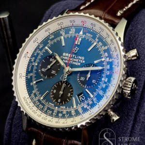 Breitling Navitimer 43 B01 black eye blue dial Ab0121 box & booklets SERVICED with warranty