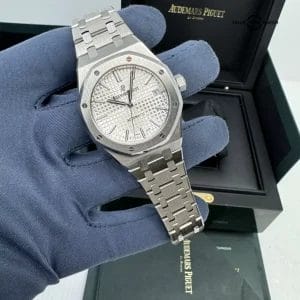 2021 Complete Set White Silver Dial 37mm Royal Oak Audemars Piguet Box Papers