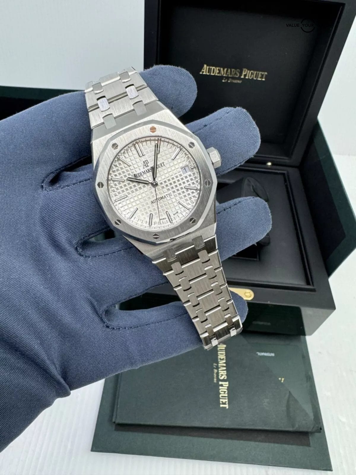 2021 Complete Set White Silver Dial 37mm Royal Oak Audemars Piguet Box Papers